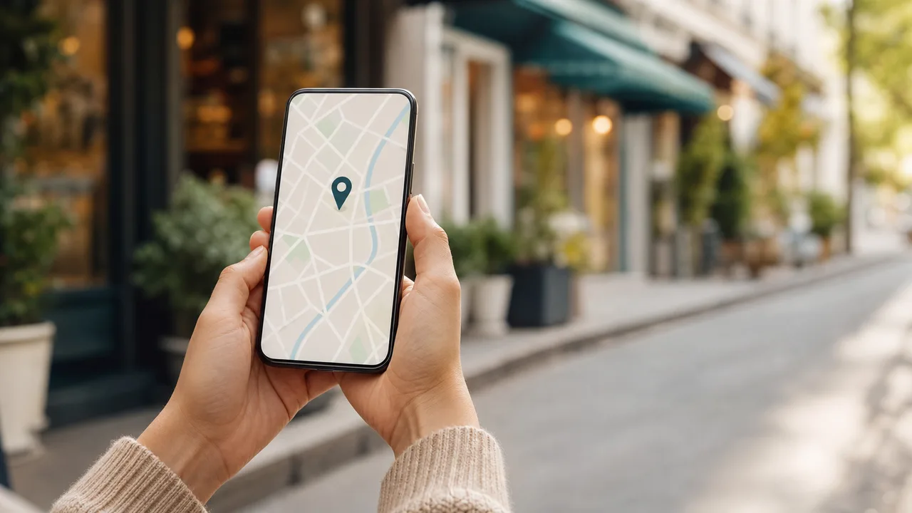 スマホの地図アプリで近くの店を探すイメージ｜MEO運用代行 GBP Pro