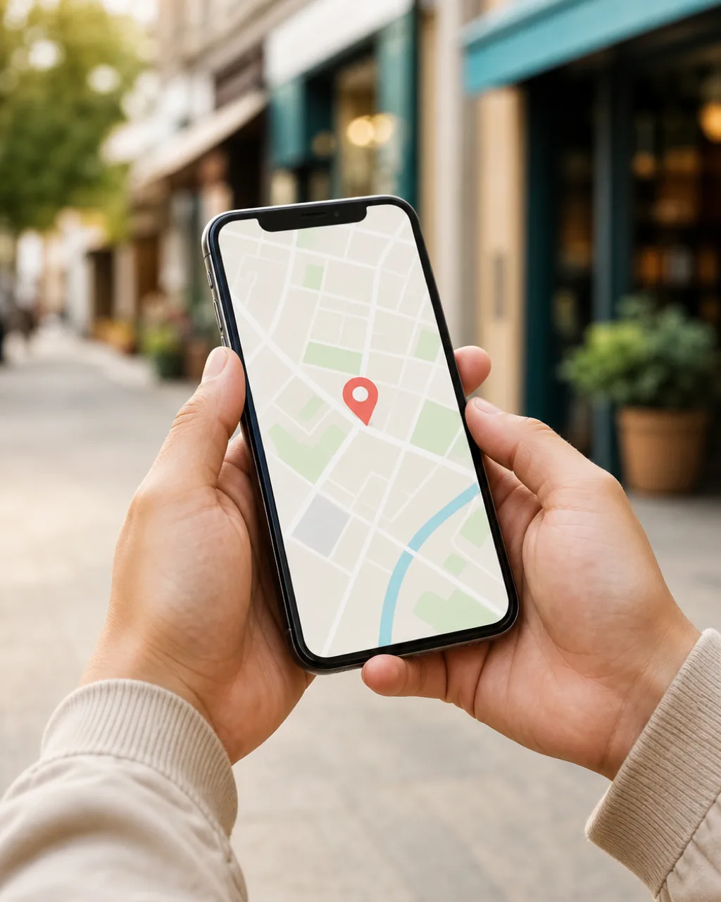 スマホの地図アプリで近くの店を探すイメージ|MEO運用代行 GBP Pro